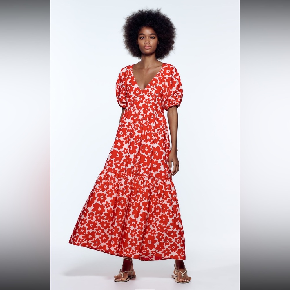 NWT! ZARA Printed Poplin Maxi Dress